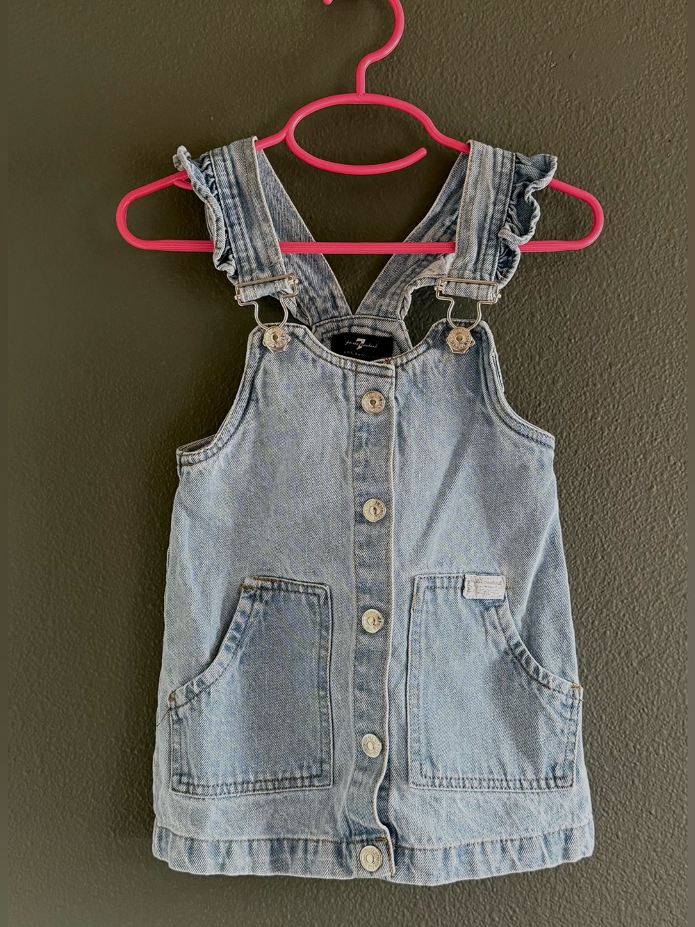 7 For All Mankind Denim Jumper Dress Baby Girls 24M Blue Ruffle Straps